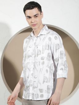 CRIMSOUNE CLUB - Men's Off White Printed Shirt