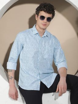 CRIMSOUNE CLUB - Men's Blue Printed Shirt