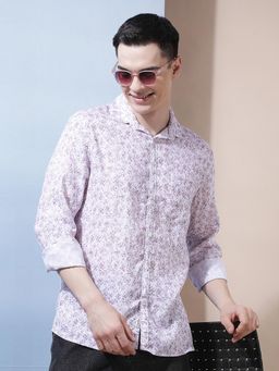 CRIMSOUNE CLUB - Men's Pink Printed Linen Shirt