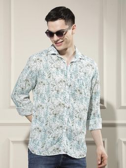 CRIMSOUNE CLUB - Men's Blue Floral Print Linen Shirt