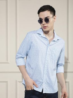 CRIMSOUNE CLUB - Men's Blue Printed Shirt