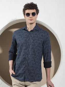 CRIMSOUNE CLUB - Men's Navy Blue Printed Shirt