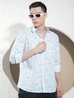 CRIMSOUNE CLUB - Men's Blue Botanical Print Shirt