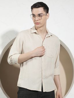 CRIMSOUNE CLUB - Men's Beige Floral Print Shirt