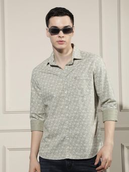 CRIMSOUNE CLUB - Men's Olive Floral Print Shirt