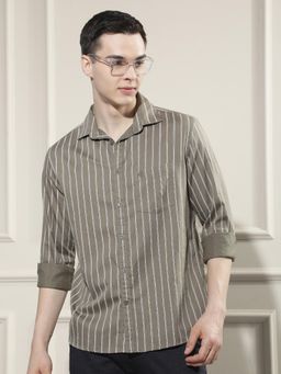 CRIMSOUNE CLUB - Men's Olive Vertical Stripes Shirt