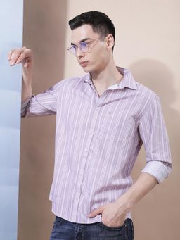 CRIMSOUNE CLUB - Men's Lavender Vertical Stripes Shirt