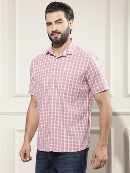 CRIMSOUNE CLUB - Men's Pink Checked 100% Cotton Shirt
