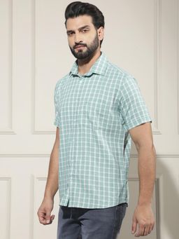 CRIMSOUNE CLUB - Men's Green Checked 100% Cotton Shirt