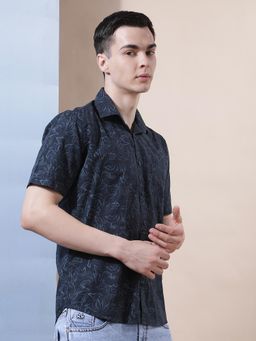 CRIMSOUNE CLUB - Men's Navy Blue Printed Shirt