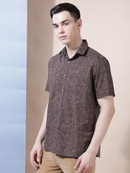 CRIMSOUNE CLUB - Men's Brown Printed Shirt