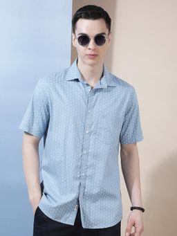 CRIMSOUNE CLUB - Men's Blue Printed Shirt