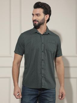 CRIMSOUNE CLUB - Men's Green Print Linen Shirt