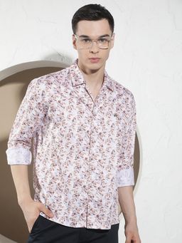 CRIMSOUNE CLUB - Men's Peach Floral Print Modal Shirt