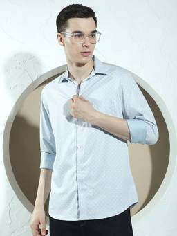 CRIMSOUNE CLUB - Men's Blue Printed Shirt
