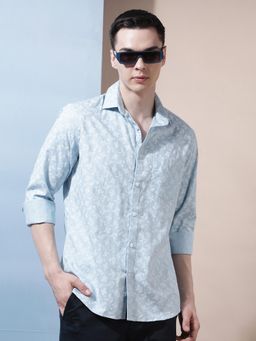 CRIMSOUNE CLUB - Men's Blue Floral Print Shirt