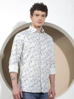 CRIMSOUNE CLUB - Men's Blue Floral Print 100% Cotton Shirt