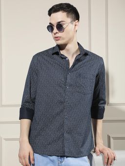CRIMSOUNE CLUB - Men's Blue Printed Shirt