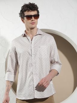 CRIMSOUNE CLUB - Men's Beige Printed Shirt