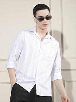CRIMSOUNE CLUB - Men's White Vertical Striped Shirt