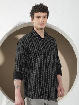 CRIMSOUNE CLUB - Men's Black Printed 100% Cotton Shirt