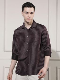 CRIMSOUNE CLUB - Men's Wine Vertical Stripes Shirt