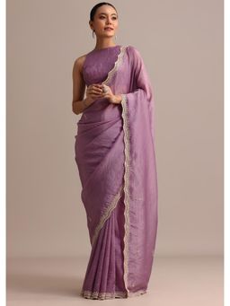 KALKI FASHION - Women Purple Tissue Embellished Saree with Unstitched Blouse
