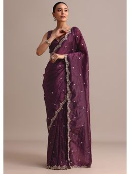 KALKI FASHION - Women Purple Tissue Embellished Saree with Unstitched Blouse