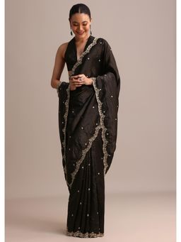 KALKI FASHION - Women Black Tissue Embellished Saree with Unstitched Blouse