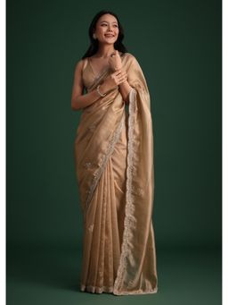 KALKI FASHION - Women Beige Tissue Embellished Saree with Unstitched Blouse