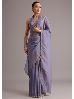 KALKI FASHION - Women Blue Tissue Embellished Saree with Unstitched Blouse