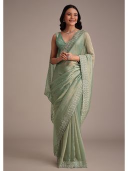 KALKI FASHION - Women Green Tissue Embellished Saree with Unstitched Blouse