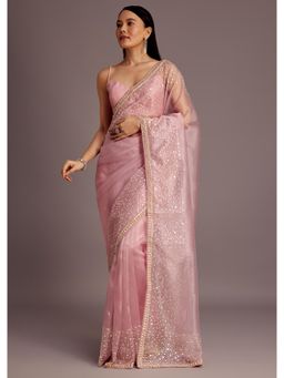KALKI FASHION - Women Pink Tissue Embellished Saree with Unstitched Blouse