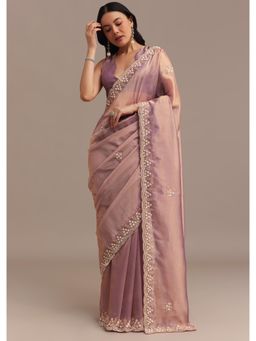 KALKI FASHION - Women Lavender Tissue Embellished Saree with Unstitched Blouse