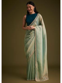 KALKI FASHION - Women Green Jacquard Embellished Saree with Unstitched Blouse