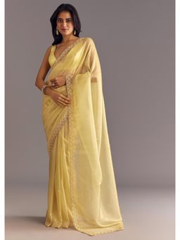 KALKI FASHION - Women Gold Tissue Embellished Saree with Unstitched Blouse