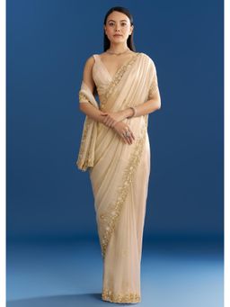 KALKI FASHION - Women Off White Organza Embellished Saree with Unstitched Blouse