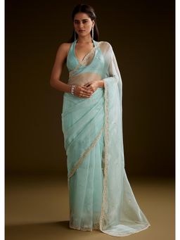 KALKI FASHION - Women Blue Tissue Embellished Saree with Unstitched Blouse