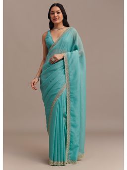 KALKI FASHION - Women Blue Tissue Embellished Saree with Unstitched Blouse