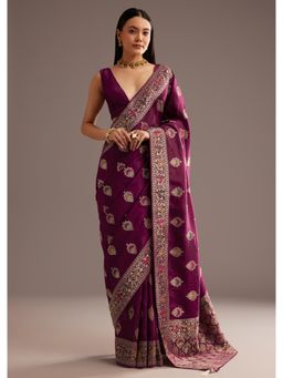 KALKI FASHION - Women Purple Silk Woven Saree with Unstitched Blouse