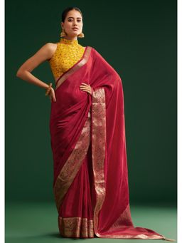 KALKI FASHION - Women Red Silk Woven Saree with Unstitched Blouse