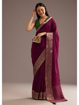 KALKI FASHION - Women Purple Silk Woven Saree with Unstitched Blouse