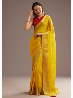 KALKI FASHION - Women Yellow Silk Woven Saree with Unstitched Blouse