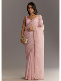 KALKI FASHION - Women Lavender Tissue Embellished Saree with Unstitched Blouse