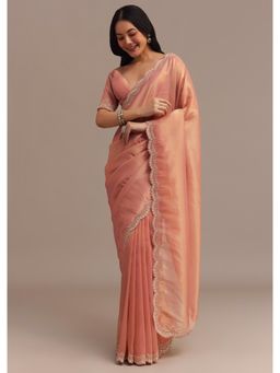 KALKI FASHION - Women Peach Tissue Embellished Saree with Unstitched Blouse