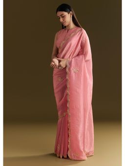 KALKI FASHION - Women Pink Tissue Embellished Saree with Unstitched Blouse