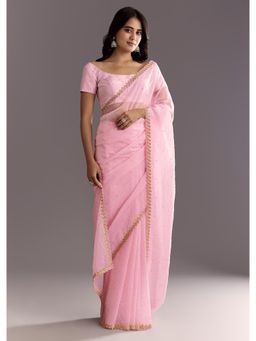 KALKI FASHION - Women Pink Tissue Embellished Saree with Unstitched Blouse