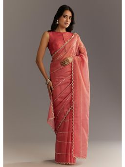 KALKI FASHION - Women Peach Tissue Embellished Saree with Unstitched Blouse