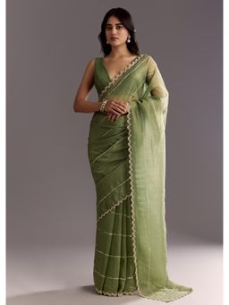 KALKI FASHION - Women Green Tissue Embellished Saree with Unstitched Blouse