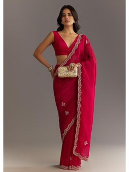 KALKI FASHION - Women Pink Tissue Embellished Saree with Unstitched Blouse